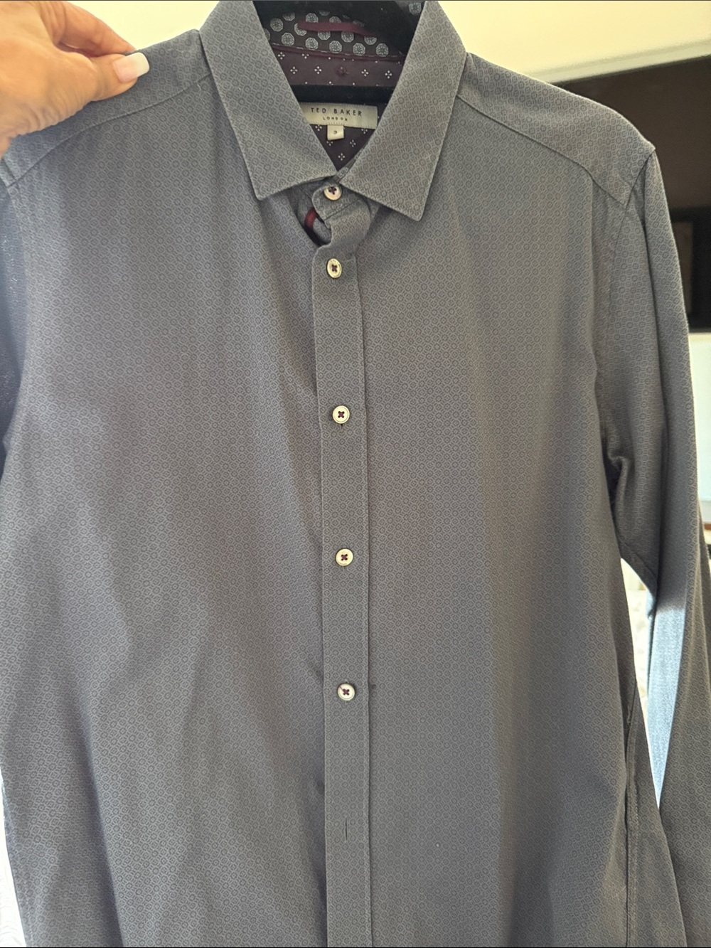 Ted Baker Men's Long-Sleeve Dress Shirt - Slate Gray with Subtle Pattern